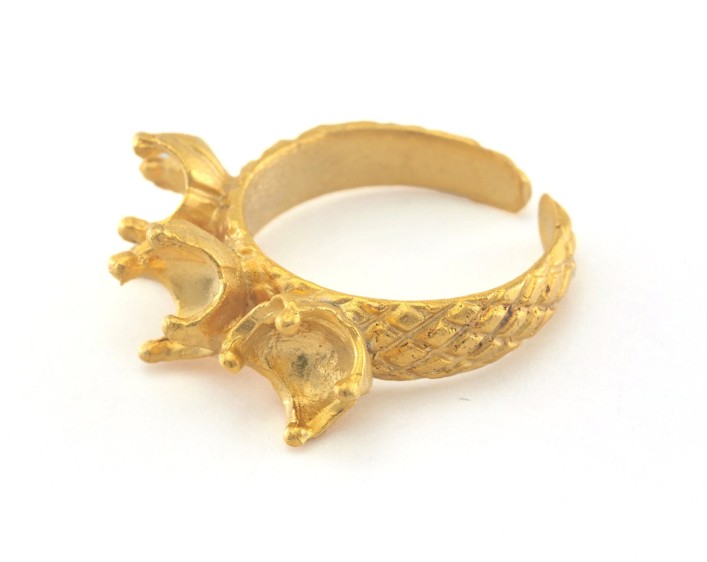 Ring Adjustable brass ring 1 pc Gold plated 20mm with 6 - 6 -6mm base setting 489
