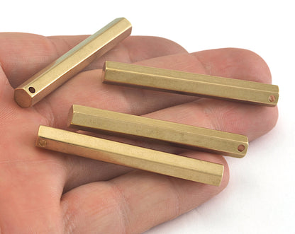 Hexagon Raw brass bar stamping 6x50mm 1 hole rod sbl650 OZ2569-1275