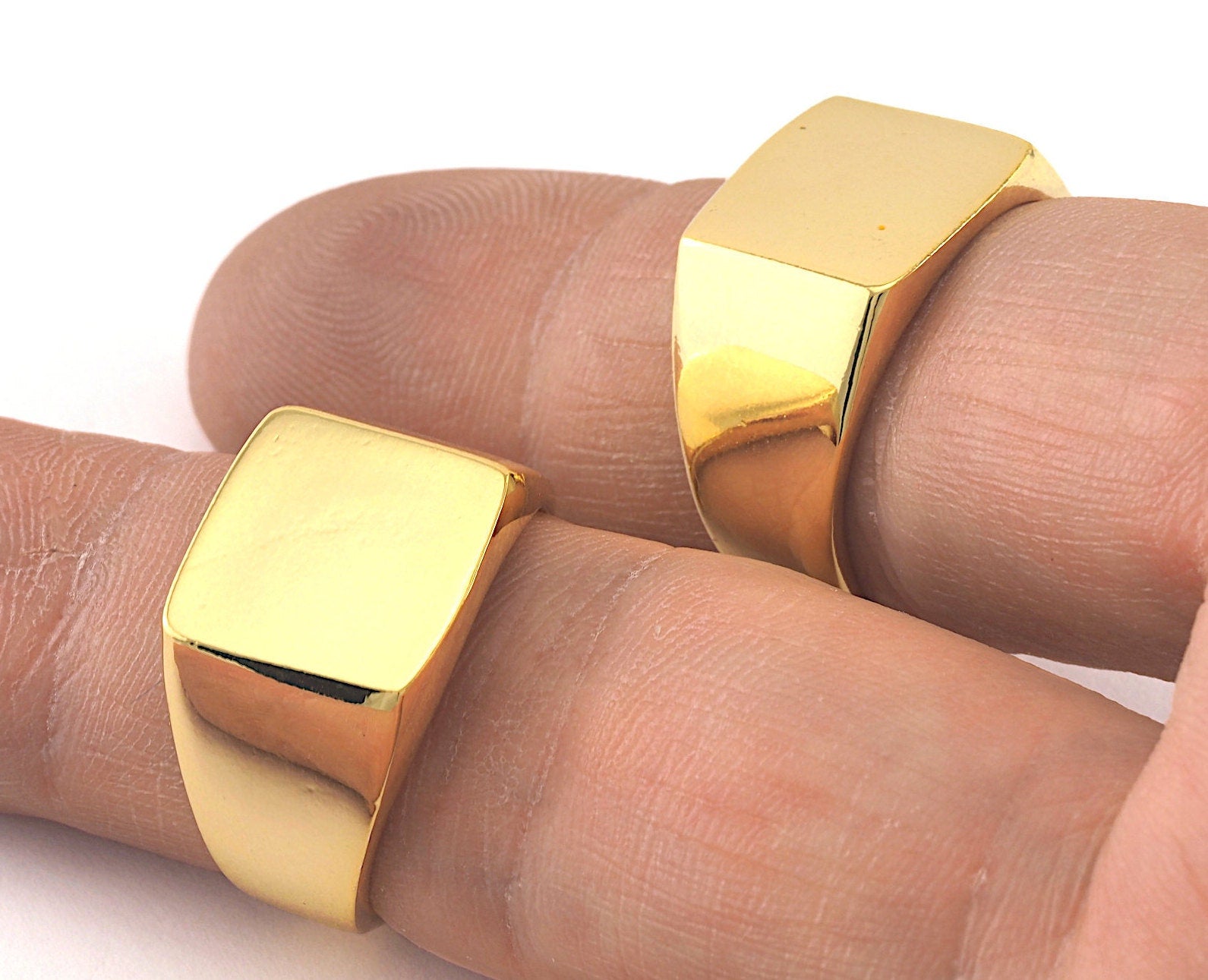 Signet Ring Adjustable Blank - Shiny Gold Plated brass (20mm 10.5US inner size - Adjustable ) OZ2979 13x13mm square