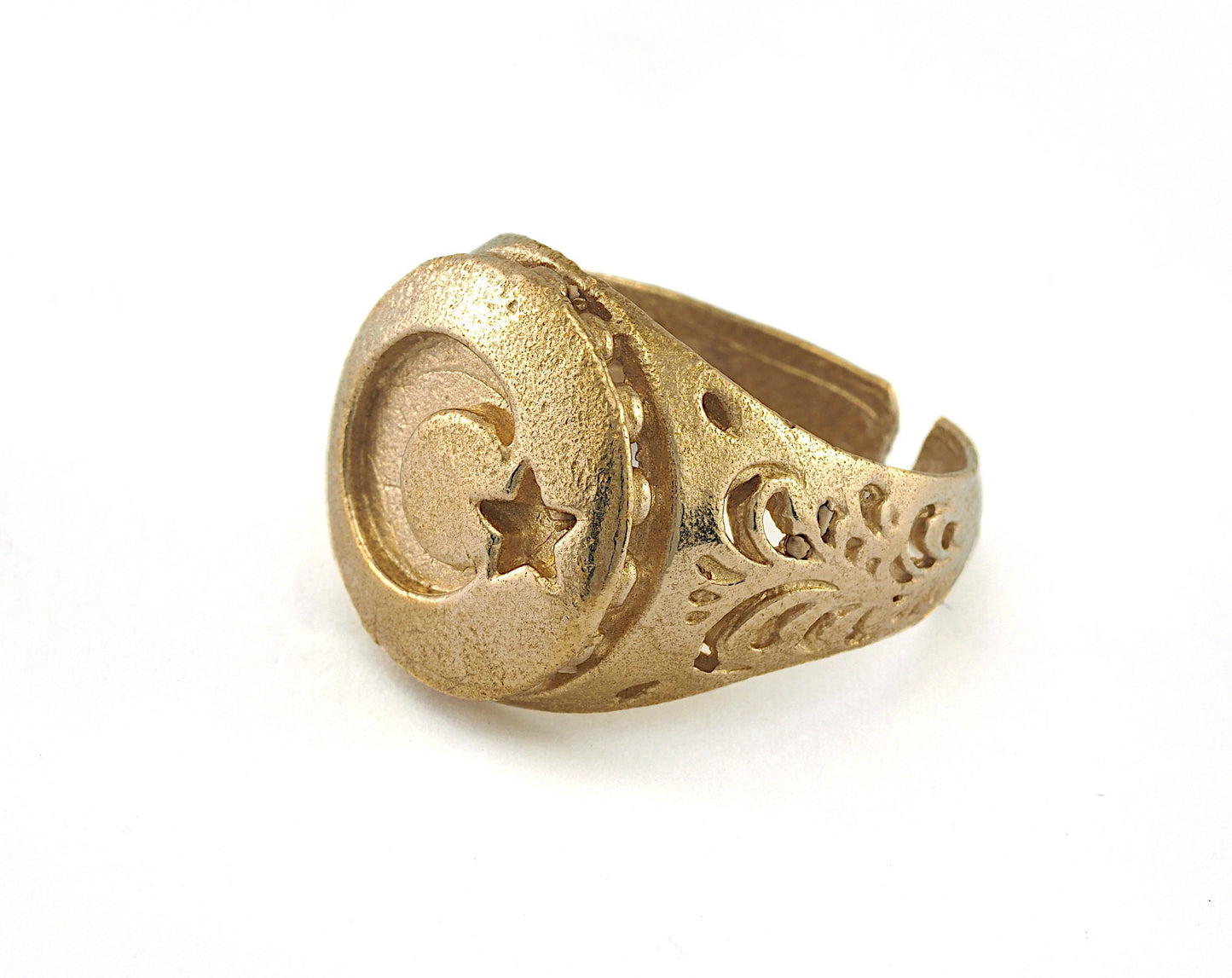 Crescent Star Adjustable Ring Raw brass (20mm 10US inner size) OZ2591