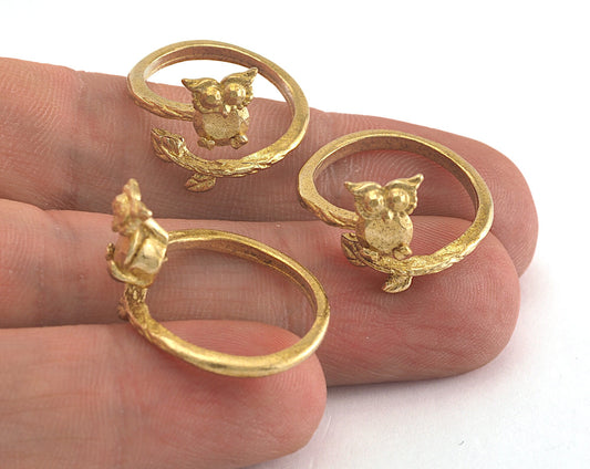 Owl Ring Minimalist Adjustable Brass Raw Brass (16.5mm 6US inner size) OZ3496