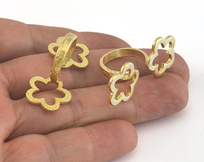 Flower Ring Adjustable Raw Brass (16mm 5US inner size ) Oz3497