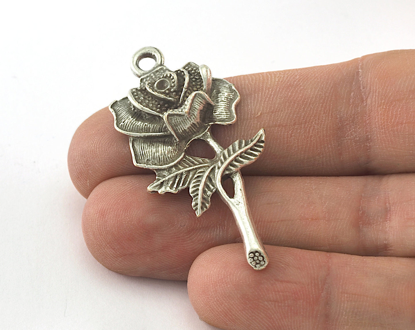 48mm Antique Silver Plated brass finding rose flower charms pendant 2883