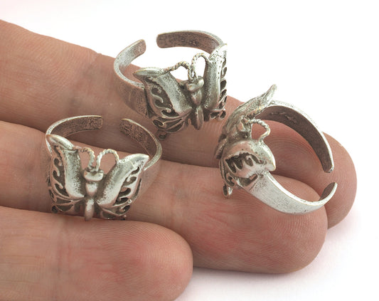 Butterfly Adjustable Ring Antique Silver Plated brass (17.5mm 7US inner size) OZ2645