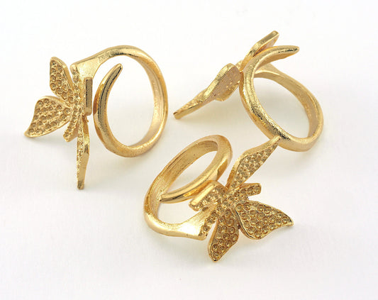 Ring Butterfly Adjustable Ring Bezel - Gold Plated brass (18mm 7.5US inner size - Adjustable ) OZ2850