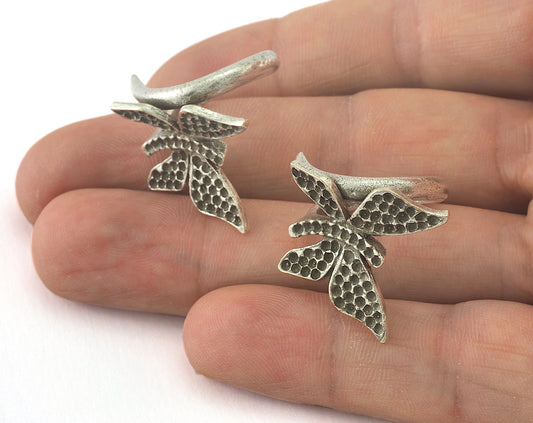 Ring Butterfly Adjustable Ring Bezel - Antique Silver Plated brass (18mm 7.5US inner size - Adjustable ) OZ2850