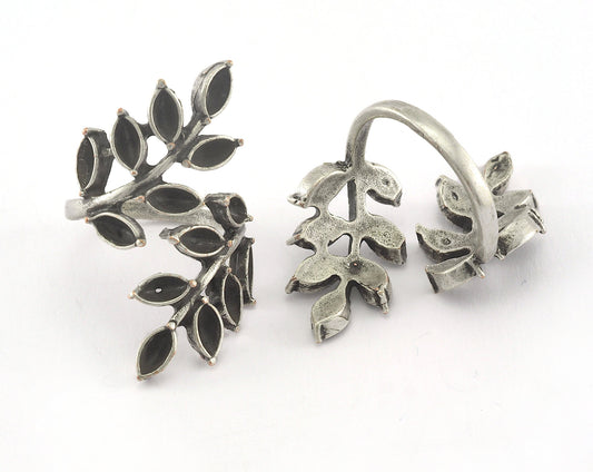 Leaves Ring Adjustable Ring Bezel Antique Silver Plated brass (17mm 6.5US inner size - Adjustable ) OZ2570