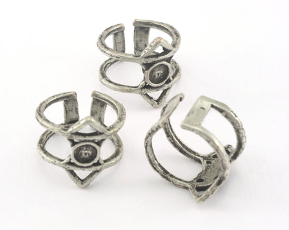 Ethnic Ring Adjustable Blank Bezel Antique Silver Plated brass (18mm 7.5US inner size - Adjustable ) OZ2567