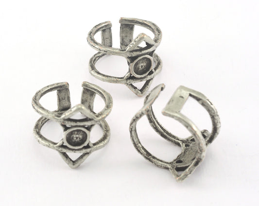 Ethnic Ring Adjustable Blank Bezel Antique Silver Plated brass (18mm 7.5US inner size - Adjustable ) OZ2567