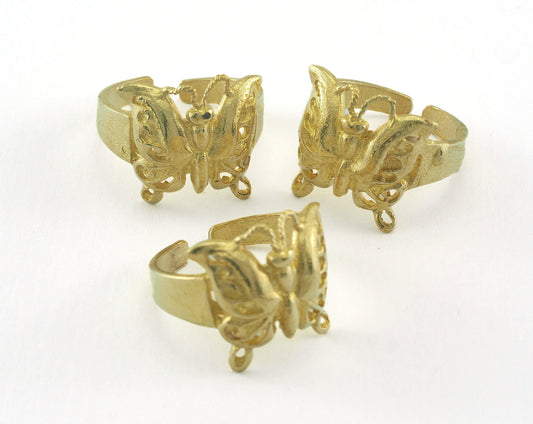 Butterfly Ring Adjustable Ring Raw brass (17.5mm 7US inner size) OZ2645