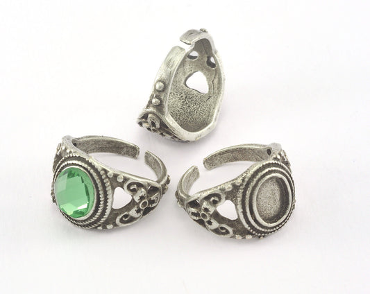 Ring Adjustable Ring Bezel Antique Silver Plated brass (18mm 7.5US inner size - Adjustable ) OZ4418