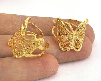 Butterfly Adjustable Ring Gold Plated brass (17.5mm 7US inner size) OZ2647