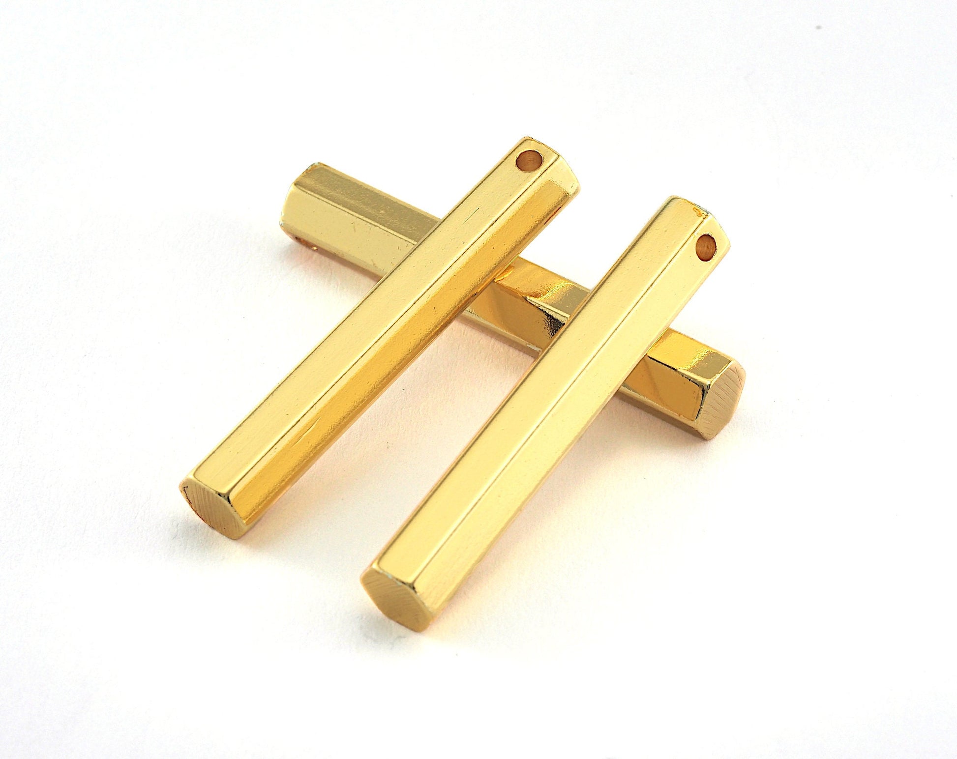 Hexagon Gold Plated Brass Bar Stamping 6x38mm 1 hole rod sbl638 OZ2799-1000