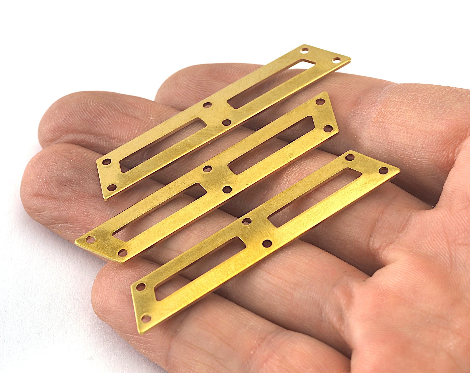 Trapezoid Rectangle 6 hole raw brass 54x10mm connector charms , findings (Optional Holes) OZ3587-250