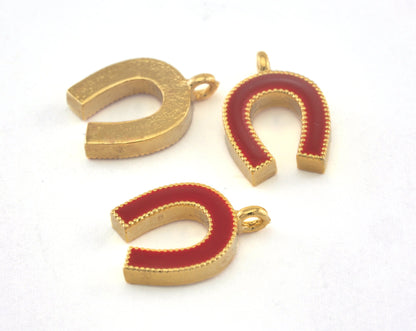 Horseshoe Enamel Charms Gold Plated Brass 13x9mm findings OZ3472