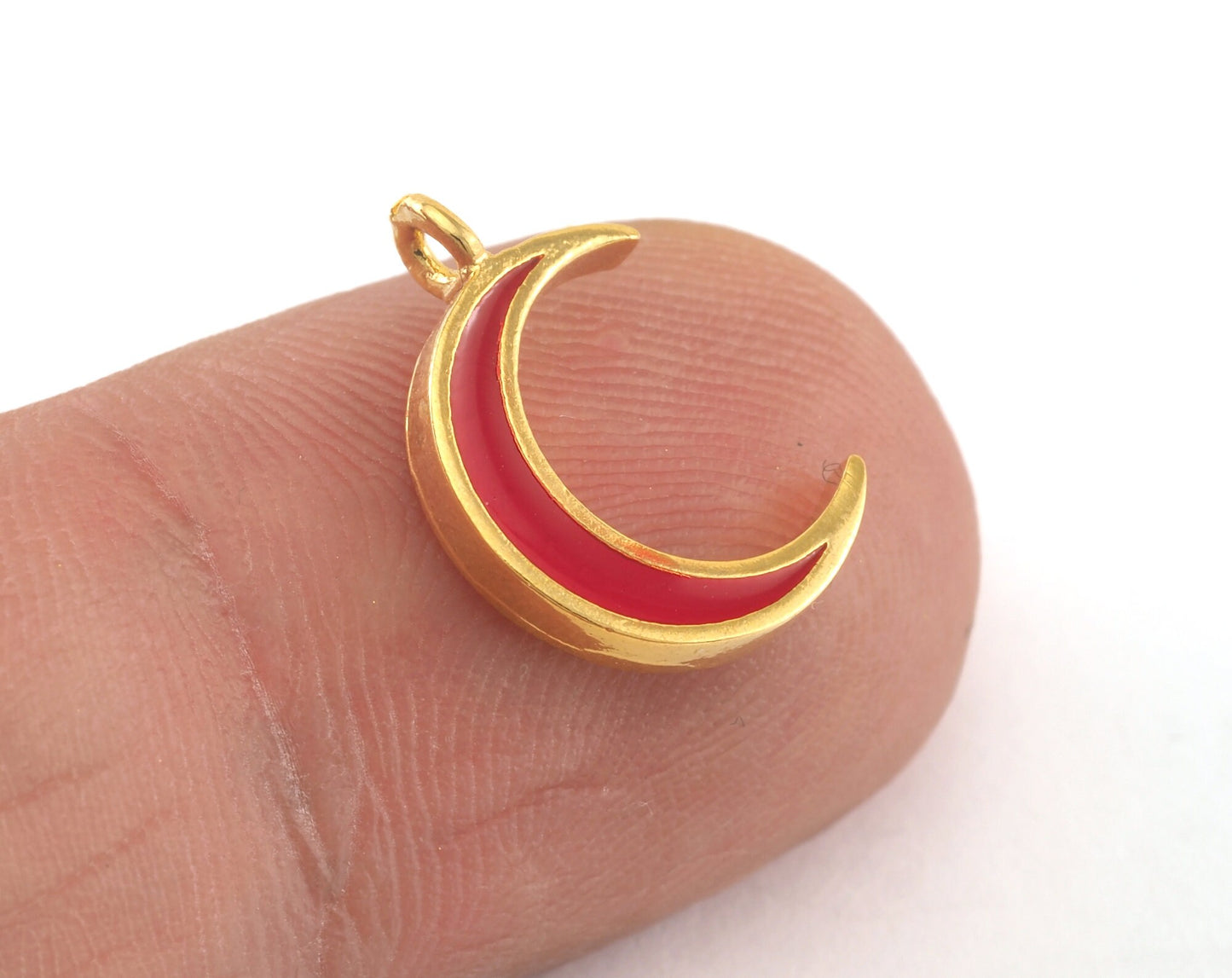 Crescent Enamel Charms Gold Plated Brass 15x10mm findings OZ3474