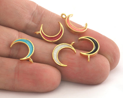 Crescent Enamel Charms Gold Plated Brass 15x10mm findings OZ3474