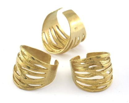 Stripes Adjustable Ring Raw Brass (18.5mm 8.5US inner size) OZ3592 ring22