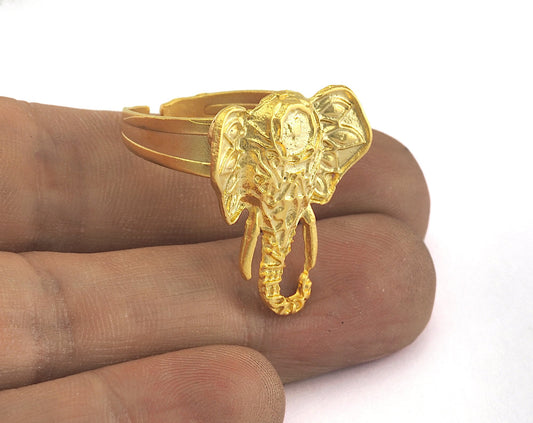 Elephant Adjustable Shiny Gold Plated brass (18.5mm 8.5US inner size) OZ2978