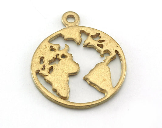 World pendant 29mm Raw Brass Globe Pendant, Earth Pendant, small continents, map charms oz3594