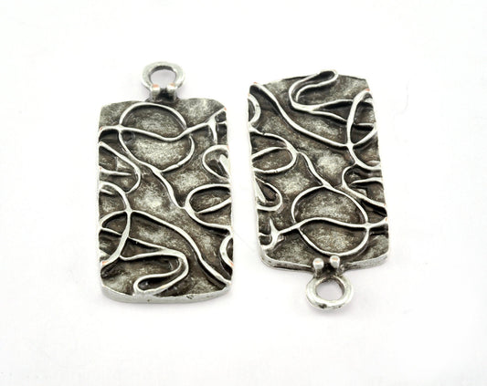 Rectangle Textured 40mm antique silver plated alloy pendant charms 2673