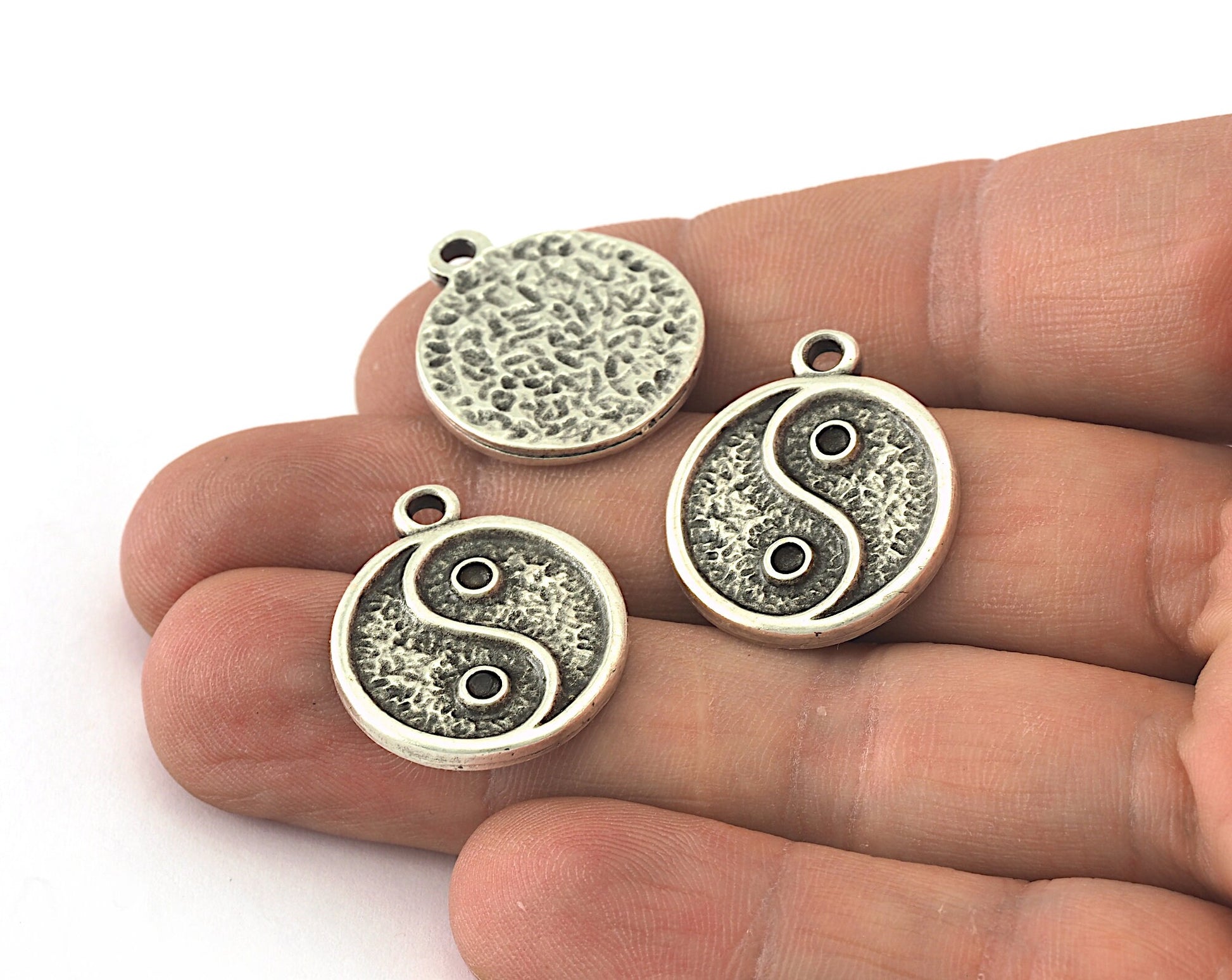 Yin-Yang Circle Textured 25mm antique silver plated alloy pendant charms 2673