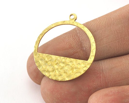 Hammered Round Charms Raw Brass 25mm (0.8mm thickness) one loop findings OZ3608-150