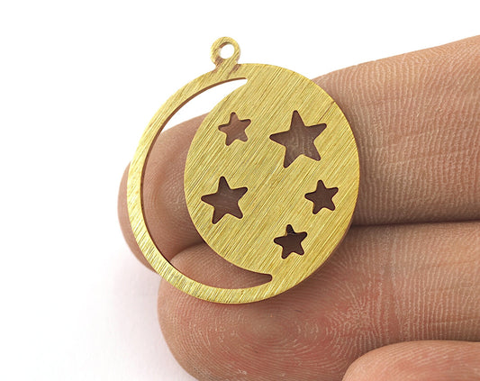 Brushed Round Crescent Star Charms Raw Brass 28x25mm (0.8mm thickness) findings OZ3615-225