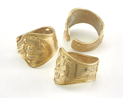 Spoon Ring Flower Patterned Adjustable Ring Raw brass (18.5mm 8.5US inner size) OZ2754
