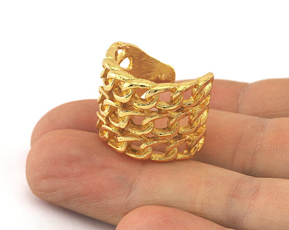 Chain Adjustable Ring Gold Plated brass (18mm 8US inner size) OZ2642