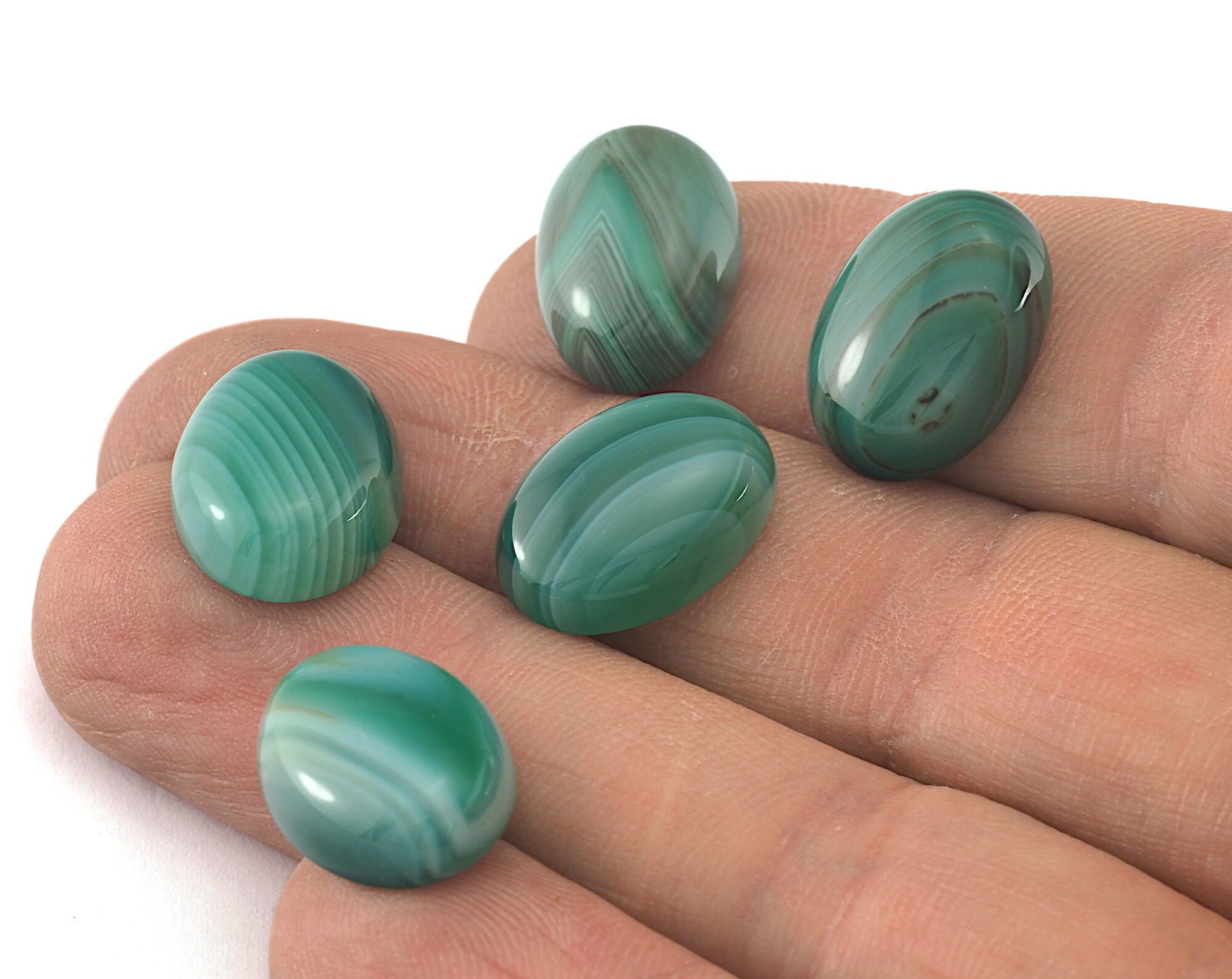 Natural Banded Green agate oval shape cabochon 12x16mm cab51-08 no hole