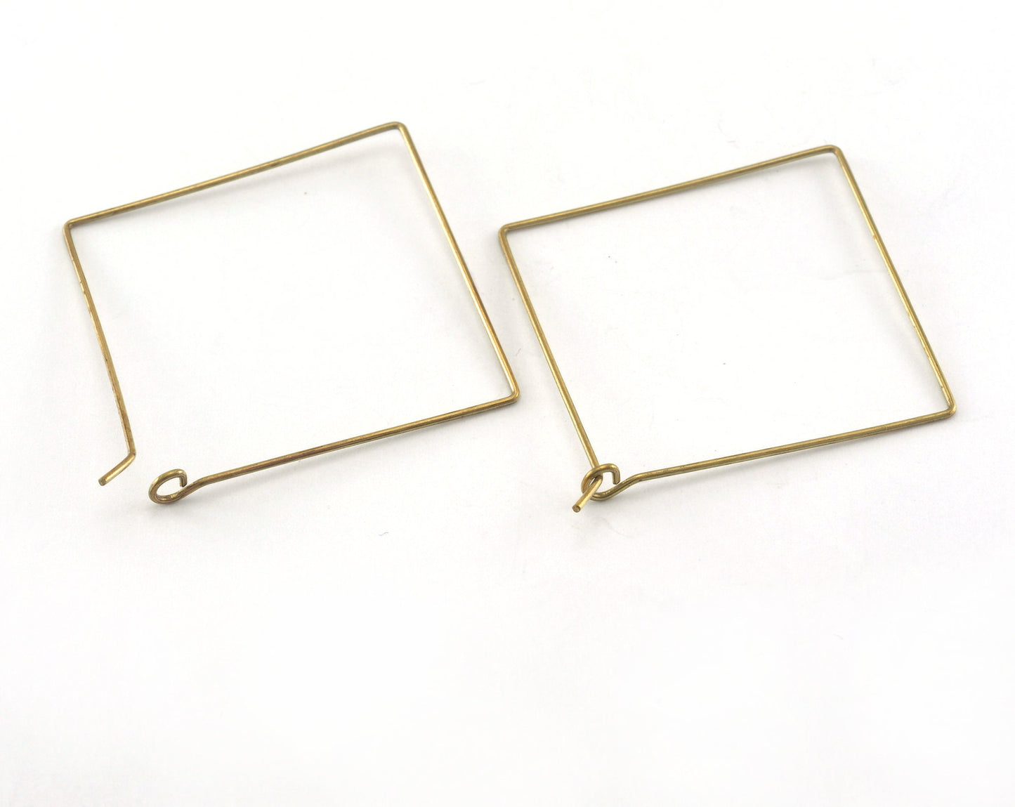 Square Wire Earring Hoops Raw brass, Shiny Silver, Shiny Gold Plated 32mm 3505