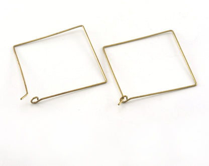 Square Wire Earring Hoops Raw brass, Shiny Silver, Shiny Gold Plated 32mm 3505