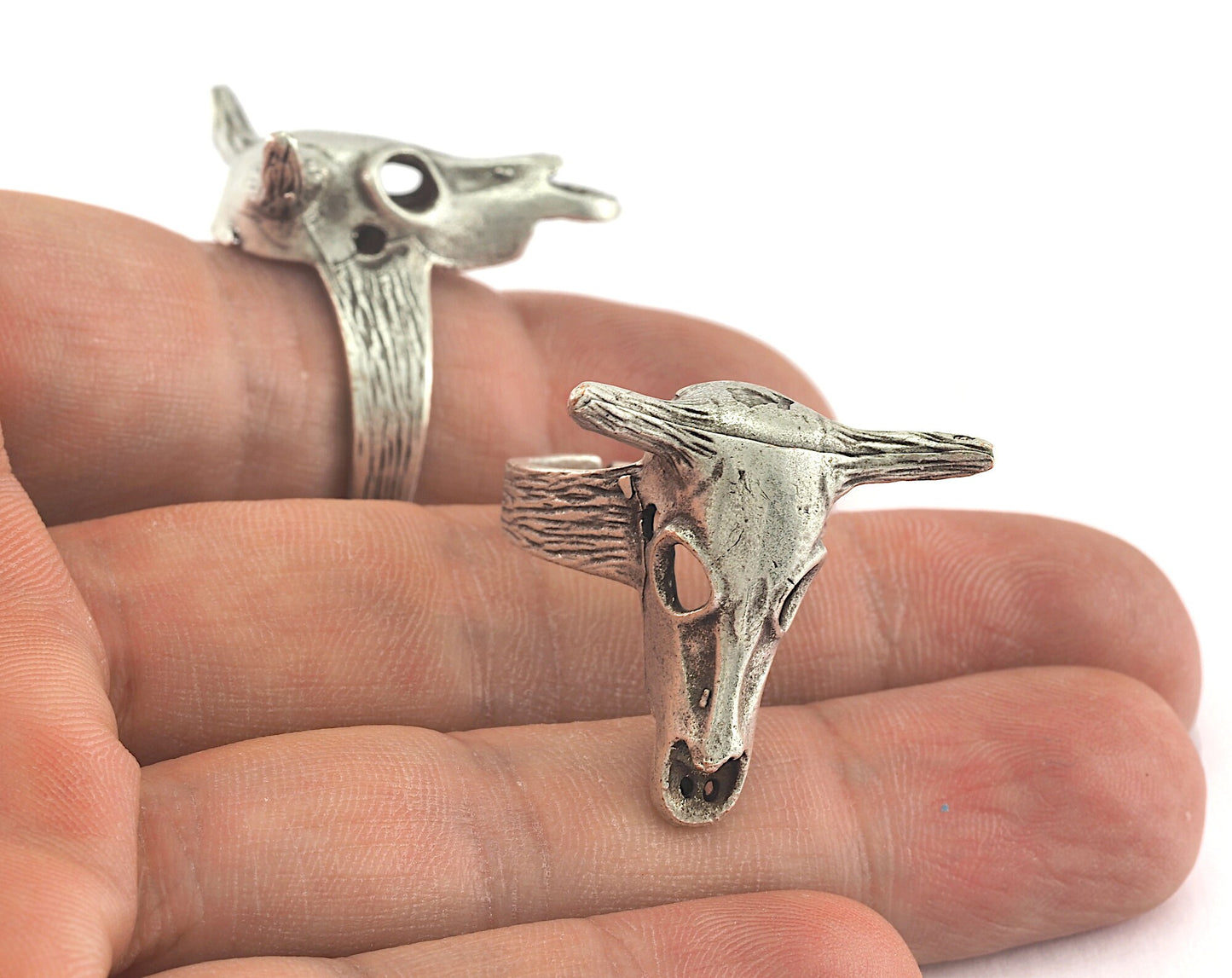 Beef Skull Ring Adjustable Antique Silver Plated brass (17.5mm 7US inner size) OZ2567