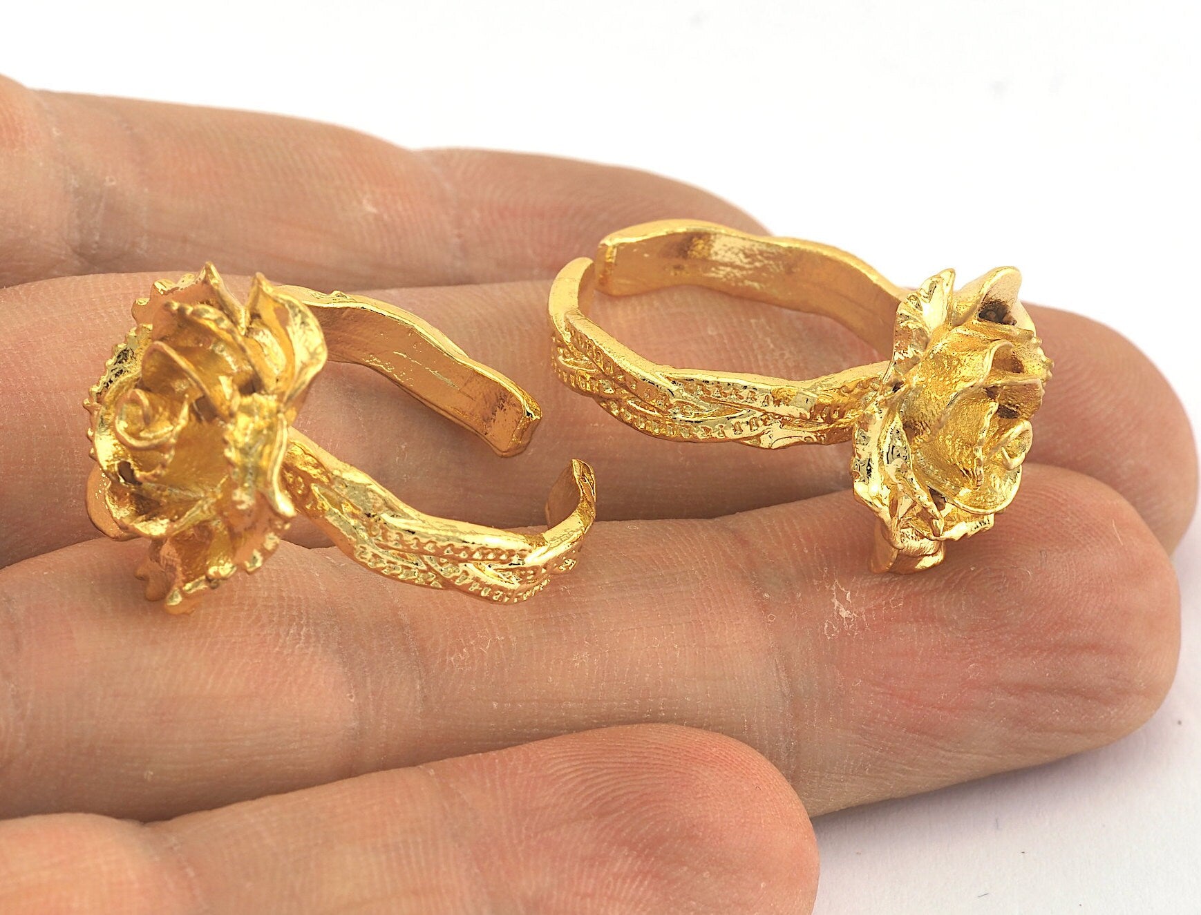 Shiny Gold Plated Rose Adjustable Ring brass (17mm 7US inner size) OZ3247