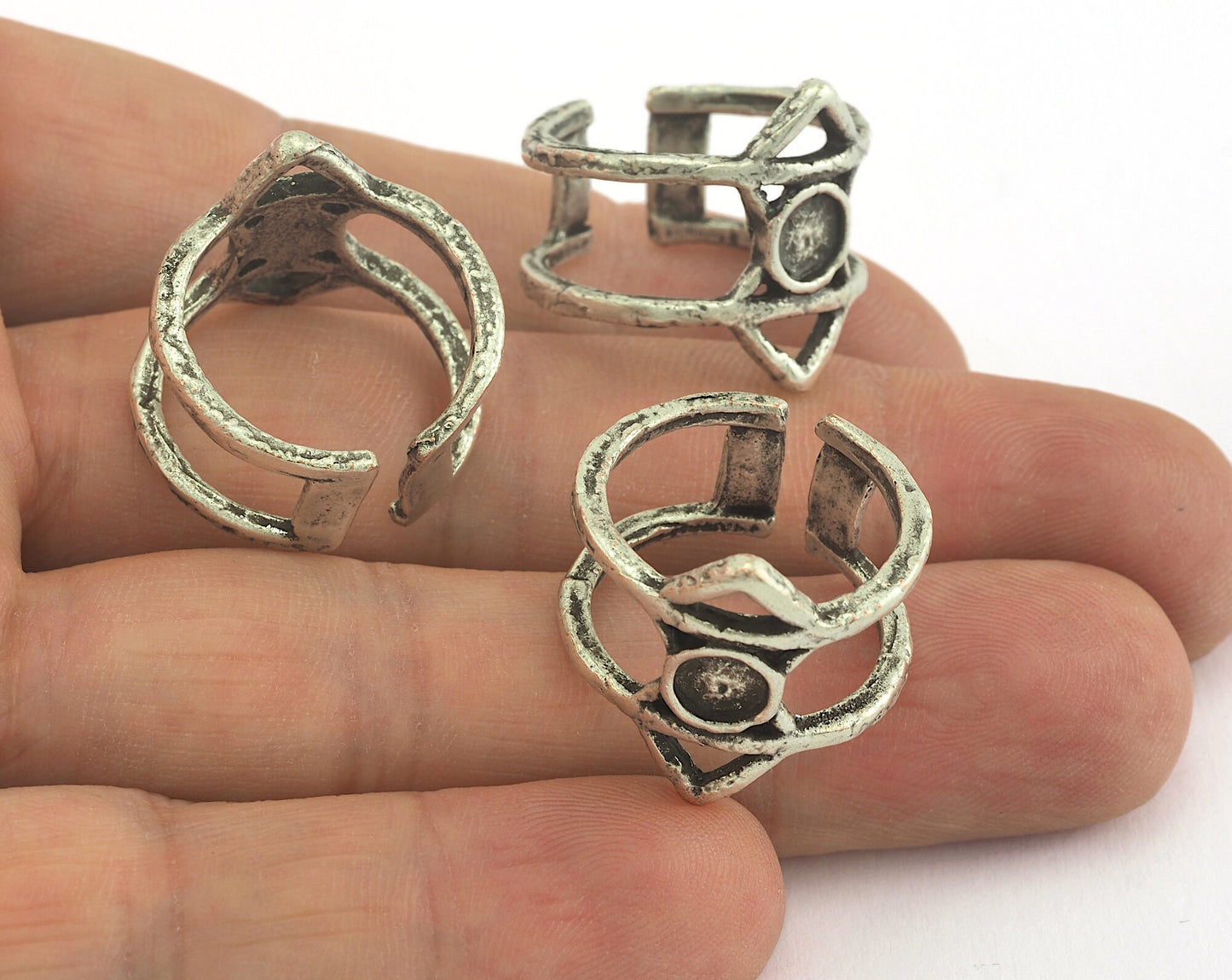 Ethnic Ring Adjustable Blank Bezel Antique Silver Plated brass (18mm 7.5US inner size - Adjustable ) OZ2567