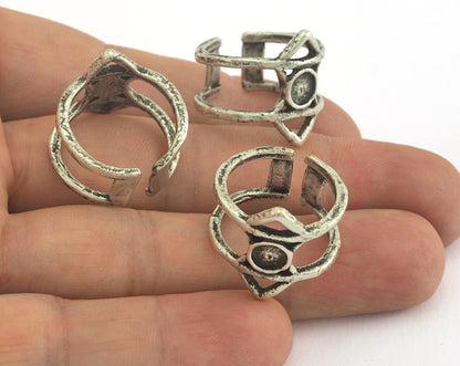 Ethnic Ring Adjustable Blank Bezel Antique Silver Plated brass (18mm 7.5US inner size - Adjustable ) OZ2567