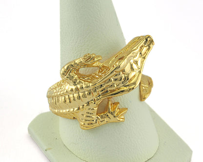 Crocodile Ring Adjustable Gold Plated Brass (17.5mm 7US inner size) Oz2888