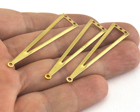 Long Triangle raw brass 50x11mm (0.8mm thickness) 4 hole charms findings OZ3580-135