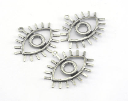 Eye charms antique silver plated brass with 1 loop 22x26mm OZ2615-65