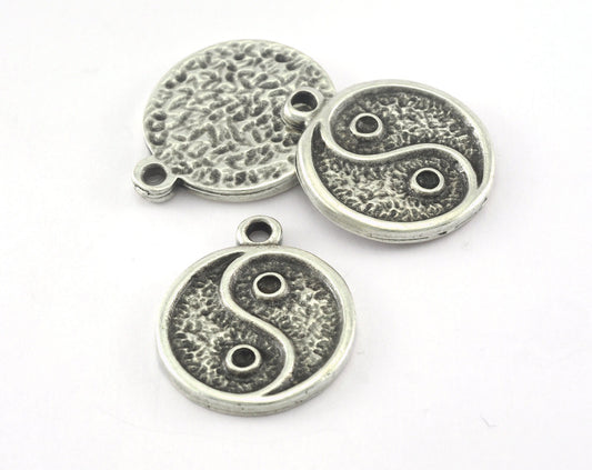 Yin-Yang Circle Textured 25mm antique silver plated alloy pendant charms 2673