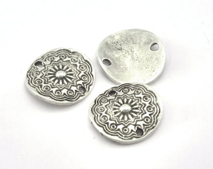 Circle Textured connector 20mm antique silver plated alloy pendant charms 2673