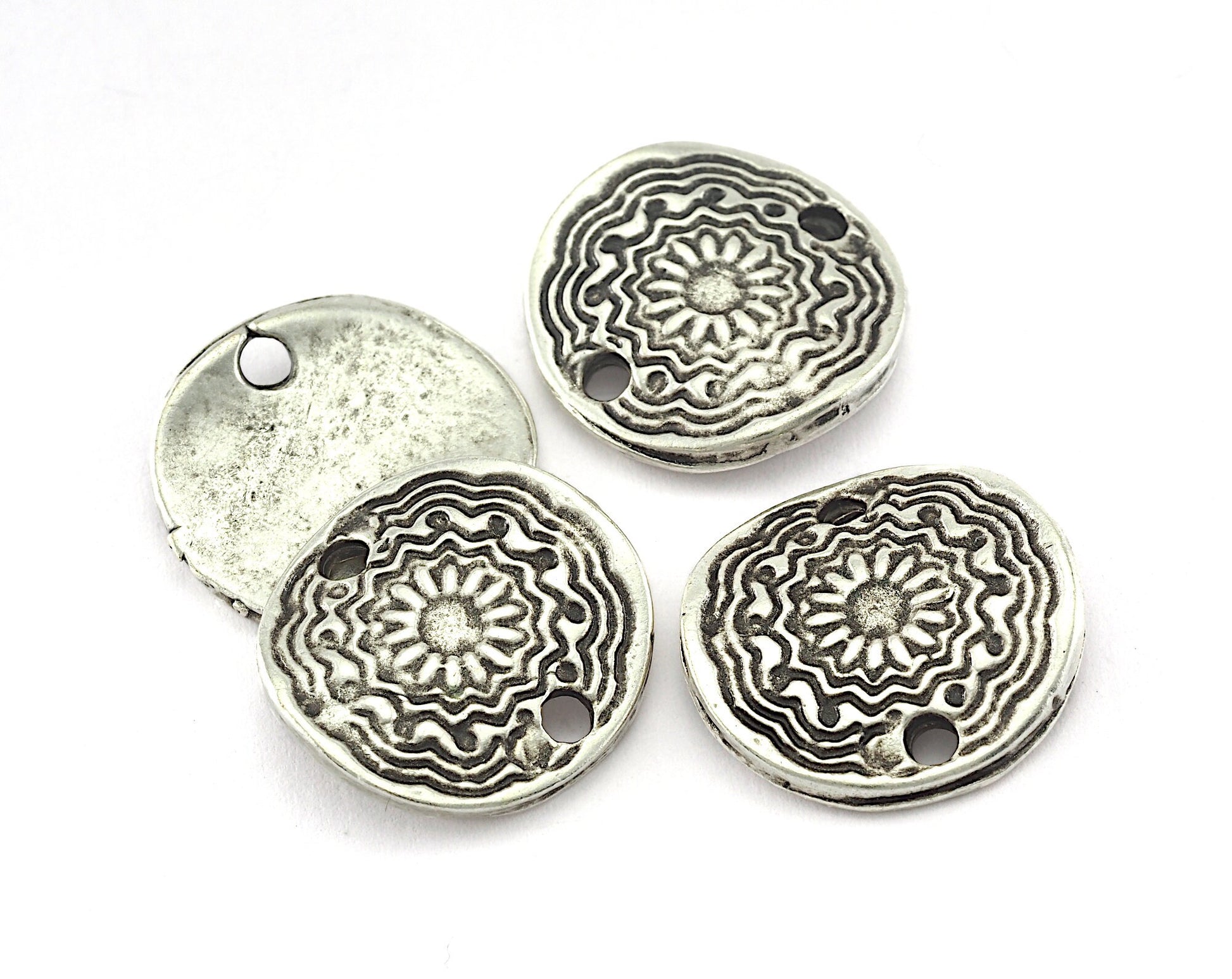 Circle Textured connector 17mm antique silver plated alloy pendant charms 2673