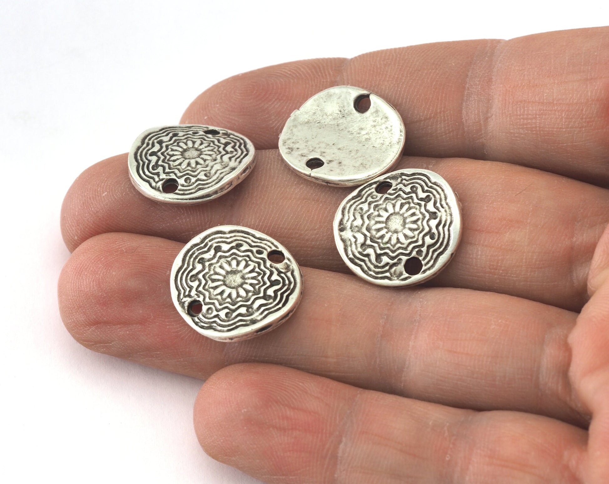 Circle Textured connector 17mm antique silver plated alloy pendant charms 2673