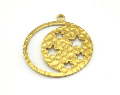 Hammered Round Crescent Star Charms Raw Brass 28x25mm (0.8mm thickness) findings OZ3616-225