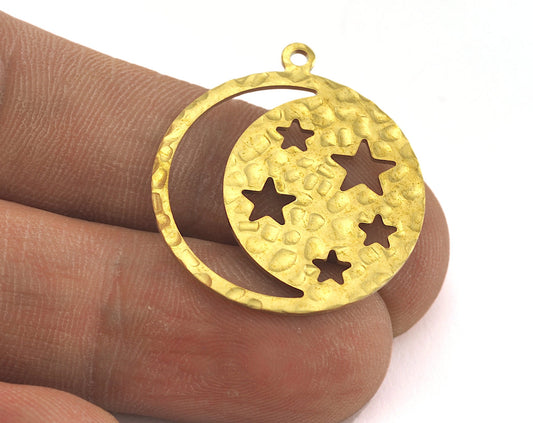 Hammered Round Crescent Star Charms Raw Brass 28x25mm (0.8mm thickness) findings OZ3616-225