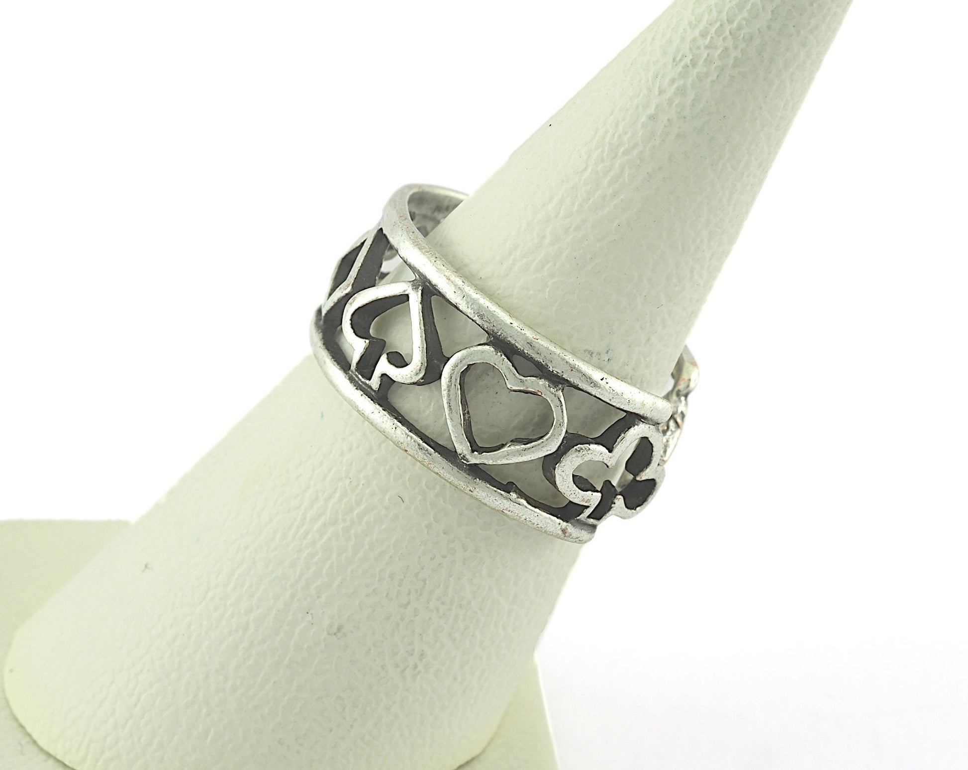 Adjustable Ring Antique Silver plated Brass ,clubs , diamonds , hearts , and spades (6US inner size) OZ1694