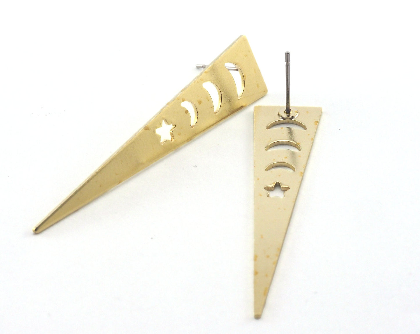 Earring Posts Stud Long Triangle Star Crescent Moon (50x11mm) Raw Brass 3662