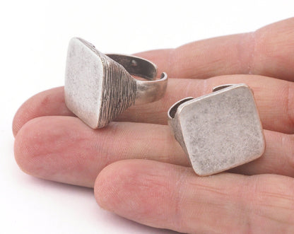 Signet Ring Antique Silver Plated Brass Square Blank (19mm 9US inner size - Adjustable ) OZ3645