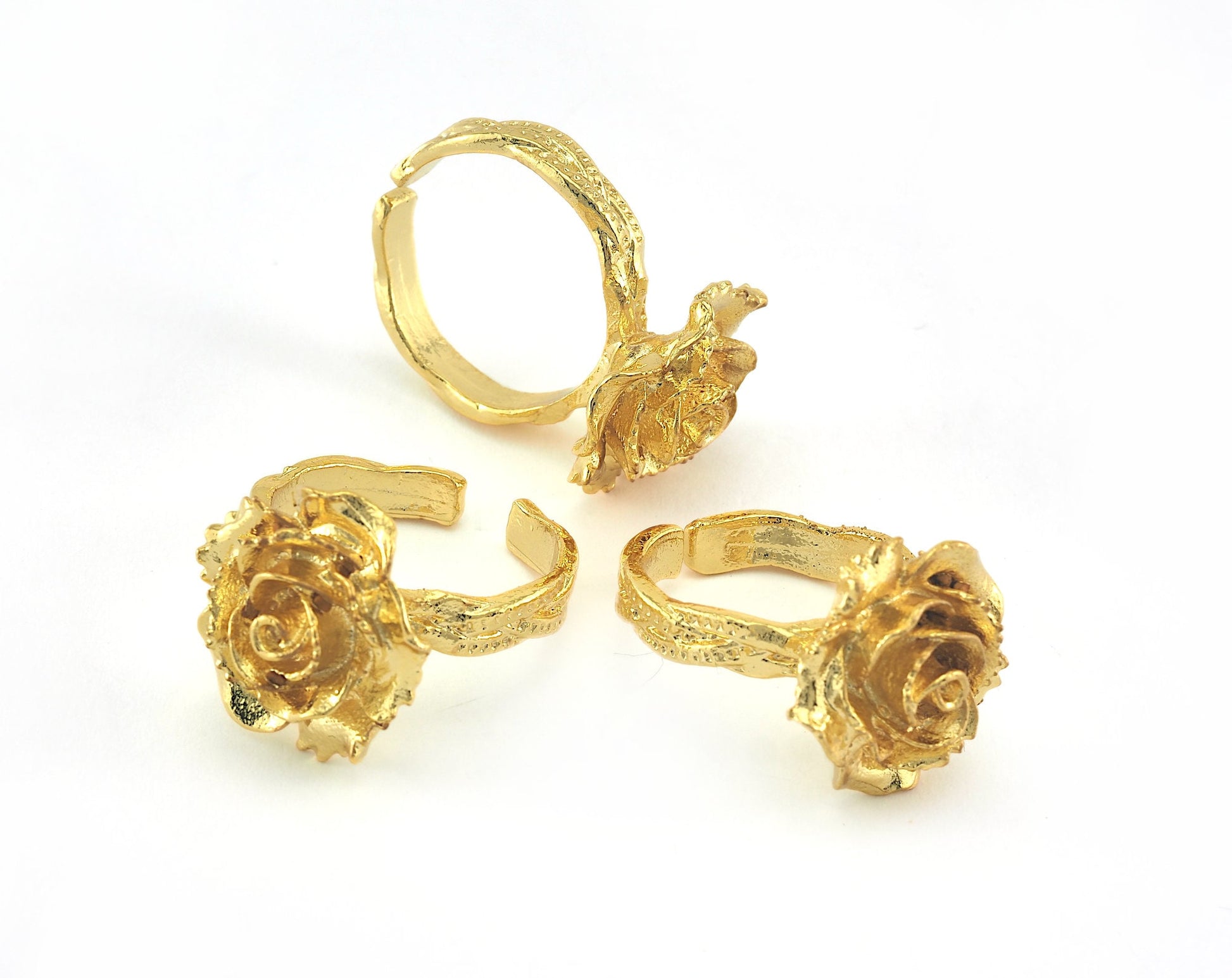 Shiny Gold Plated Rose Adjustable Ring brass (17mm 7US inner size) OZ3247